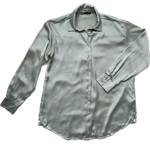 Zara Satin Long Sleeve Top (Medium) - Picture 5 of 6